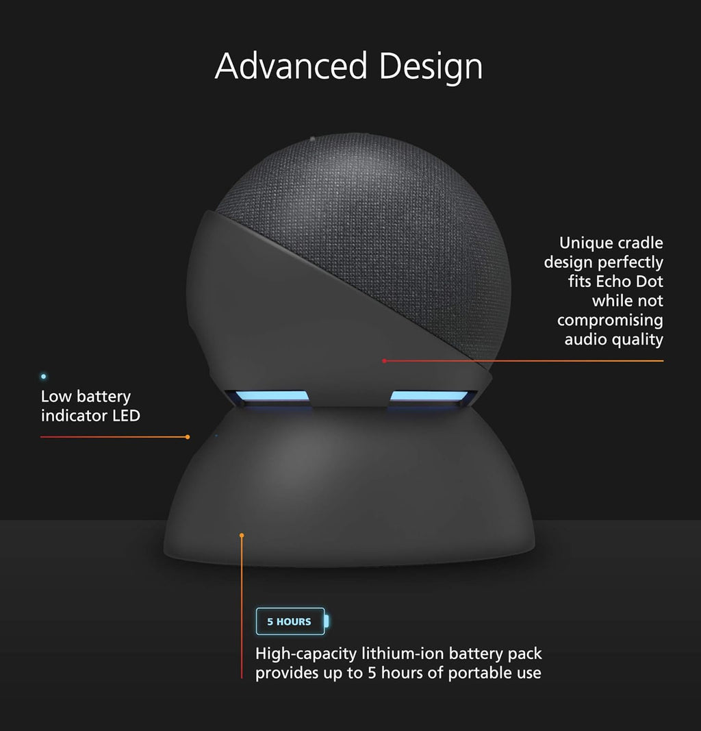 Made for Amazon Battery Base, in Black for Echo Dot (4Th Generation) Not Compatible with Previous Generations of Echo or Echo Dot (1St Gen, 2Nd Gen, 3Rd Gen or 5Th Generation).