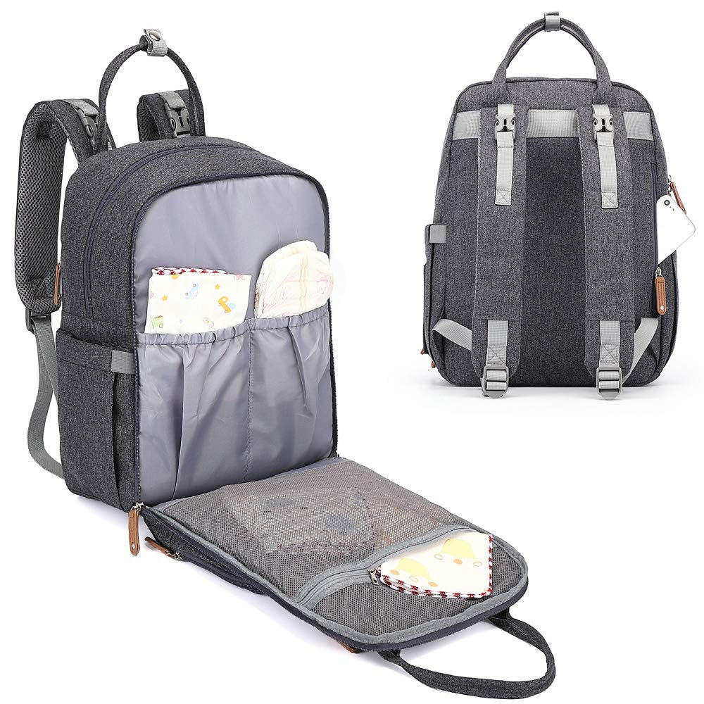 Diaper Bag Backpack,  Large Unisex Baby Bags Multifunction Travel Back Pack for Mom and Dad with Changing Pad and Stroller Straps, Dark Gray