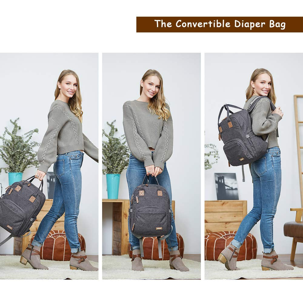Diaper Bag Backpack,  Large Unisex Baby Bags Multifunction Travel Back Pack for Mom and Dad with Changing Pad and Stroller Straps, Dark Gray