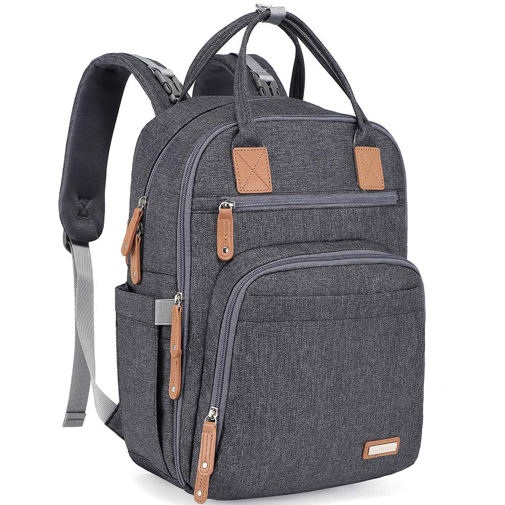 Diaper Bag Backpack,  Large Unisex Baby Bags Multifunction Travel Back Pack for Mom and Dad with Changing Pad and Stroller Straps, Dark Gray