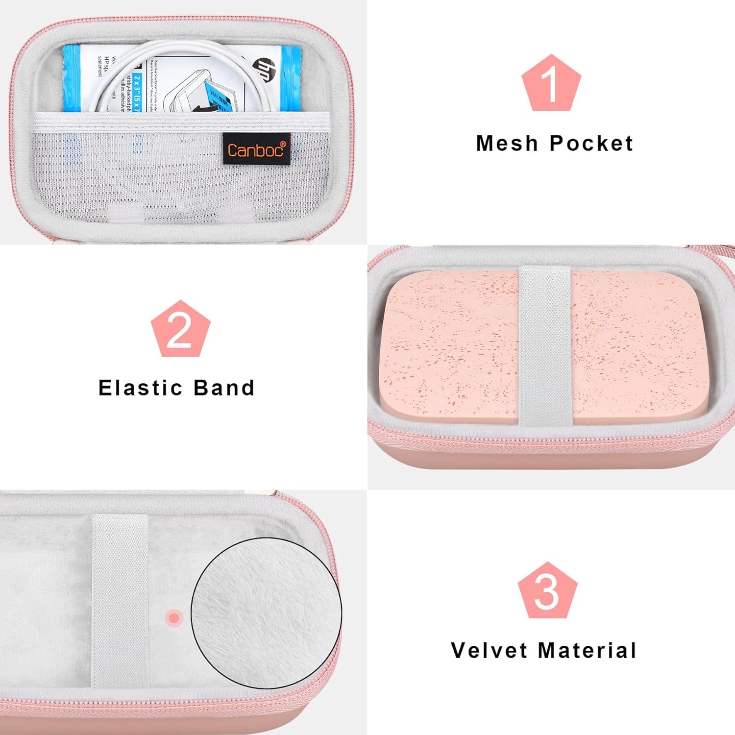 Carrying Case for HP Sprocket 2X3 Instant Smartphone Photo Printer, KODAK Step Wireless Mobile Photo Printer, Lifeprint 2X3 Photo Printer, Mesh Bag Fit Photo Paper Cable, Rose Gold